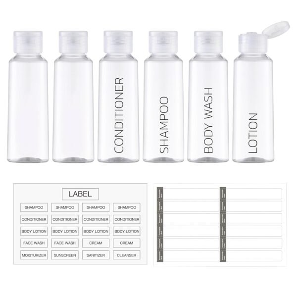 LISAPACK 3.4 oz Travel Bottles for Toiletries, 6pcs Travel Size Toiletries Bottles, Plastic Travel Containers for Shampoo Tsa Approved (Clear, 100ml)