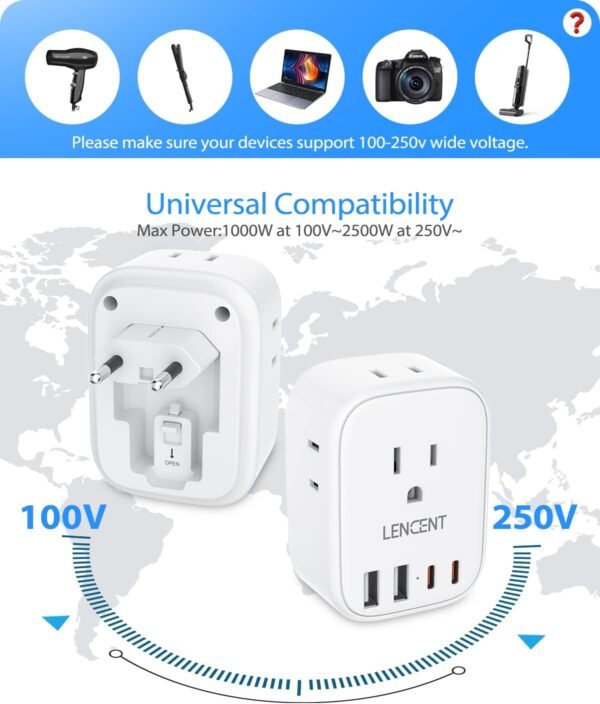 European Travel Plug Adapter, LENCENT International Type-C Foldable Power Plug with 4 Outlets, USB C Charger Adaptor, US to Most of Europe EU Iceland Spain Italy France Germany, Cruise Ship Approved - Image 6