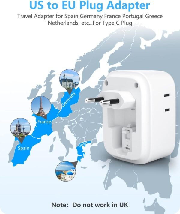 European Travel Plug Adapter, LENCENT International Type-C Foldable Power Plug with 4 Outlets, USB C Charger Adaptor, US to Most of Europe EU Iceland Spain Italy France Germany, Cruise Ship Approved - Image 3