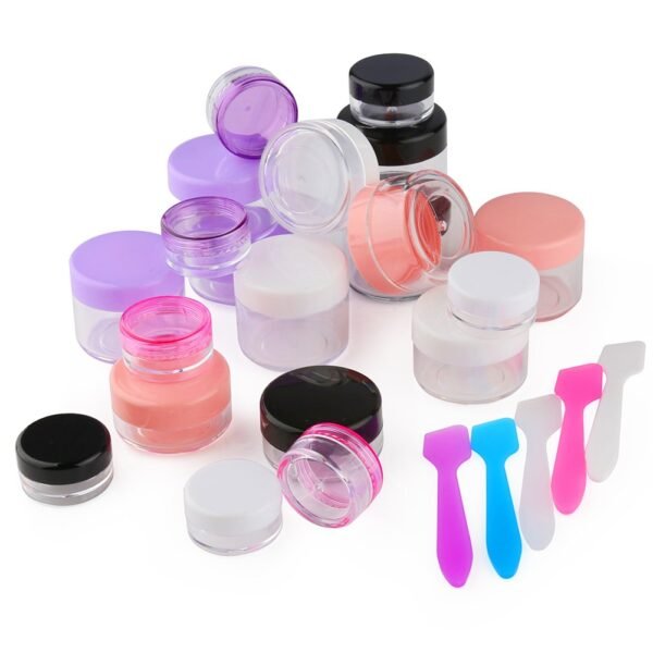 Accmor 20 Pieces Empty Clear Plastic Sample Containers with Lids 3/5/ 10/15/ 20 Gram Size Cosmetic Jars with 5 Pieces Mini Spatulas(random color) - Image 7