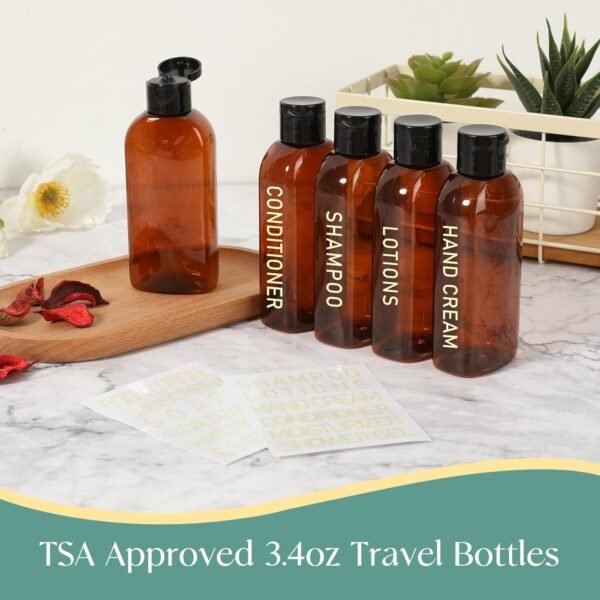 5 Pack Travel Bottles for Toiletries, 3.4oz TSA Approved Travel Size Containers, Leak Proof Refillable Travel Accessories for Shampoo Conditioner, Plastic Travel Bottles with Toiletry Bag and Label. - Image 3