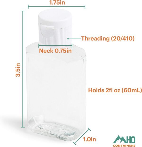 | Clear, Refillable Flip-Top Bottles | BPA/Paraben-Free, 2 fl oz (60 mL) — Set of 20 - Image 2